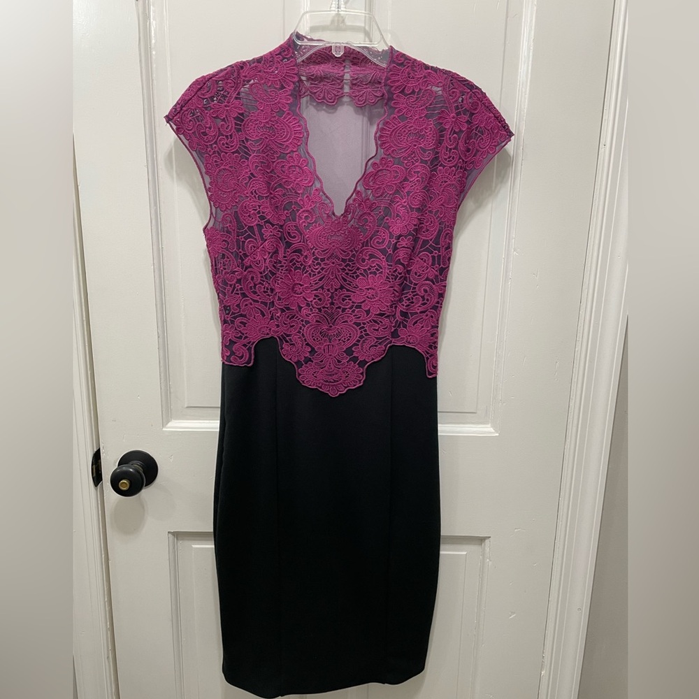 VENUS Black Dress with Fuchsia Lace Bodice